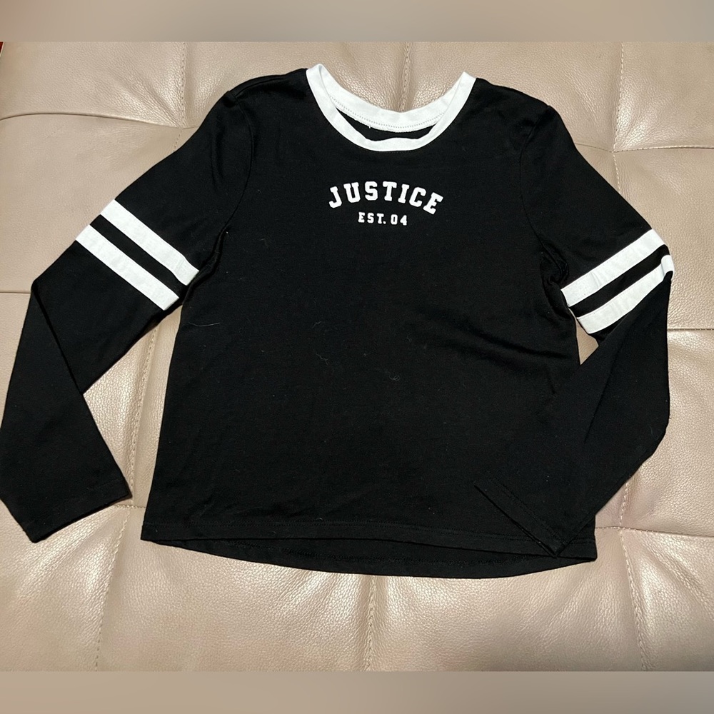 Justice Girls 6 Black long sleeve varsity logo shirt 2004